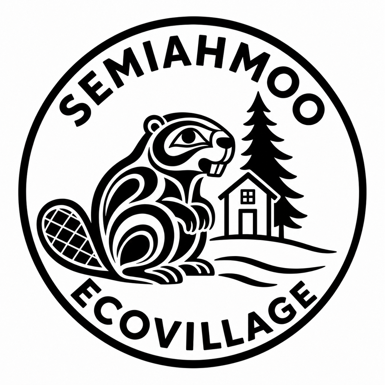 Semiahmoo Ecovillage beaver, tiny home and lake mark